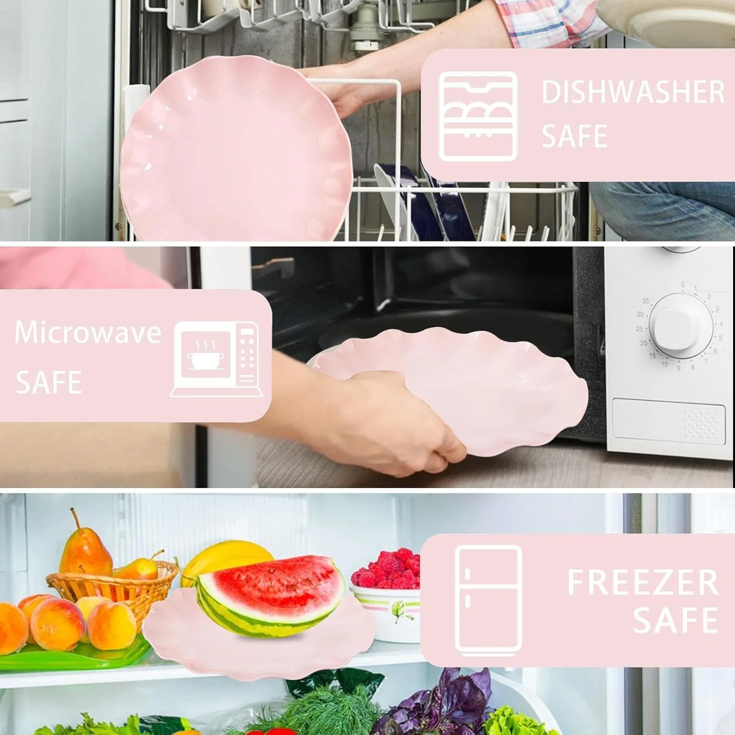 LIYH 24pcs Pink Plates Reusable,Pink Plastic Plate Durable and Dishwasher Safe,Baby Shower Plate, Light Weight Daisy Plastic Mothers Day Plates for Wedding Party Birthday