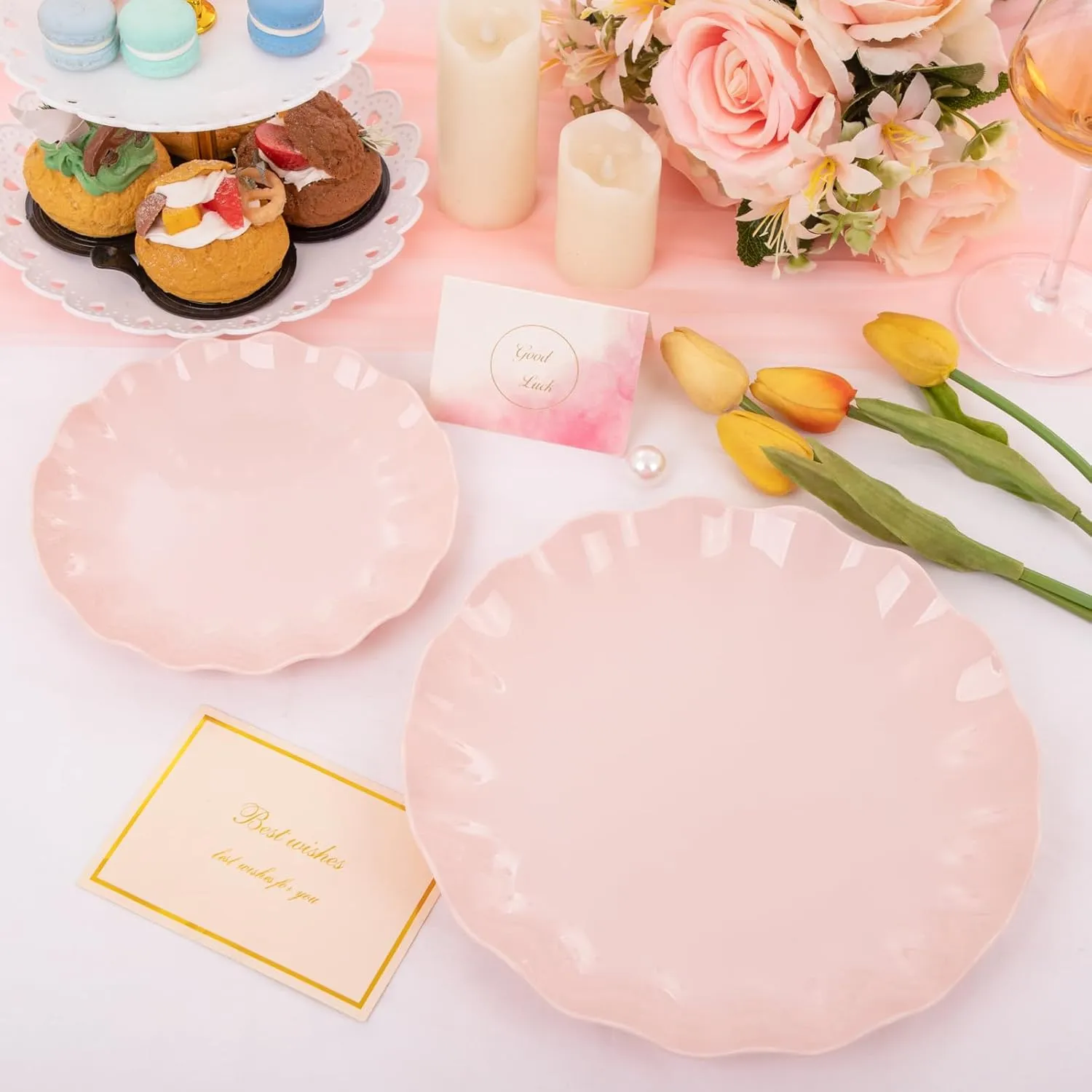 LIYH 24pcs Pink Plates Reusable,Pink Plastic Plate Durable and Dishwasher Safe,Baby Shower Plate, Light Weight Daisy Plastic Mothers Day Plates for Wedding Party Birthday