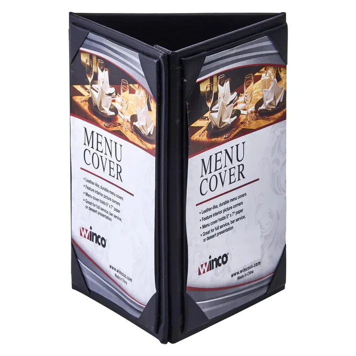LMTT-57BK - Triple-View Menu Tent For 5" x 7" Inserts, Black by Winco
