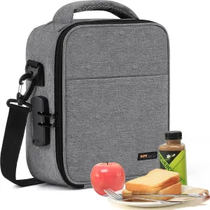 Lockable Lunch Box with Combination Lock，Insulated Lunch Bag Reusable Leakproof Cooler bag For Travel Work (Grey)
