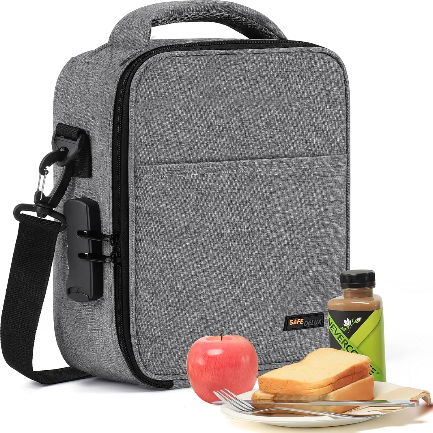 Lockable Lunch Box with Combination Lock，Insulated Lunch Bag Reusable Leakproof Cooler bag For Travel Work (Grey)