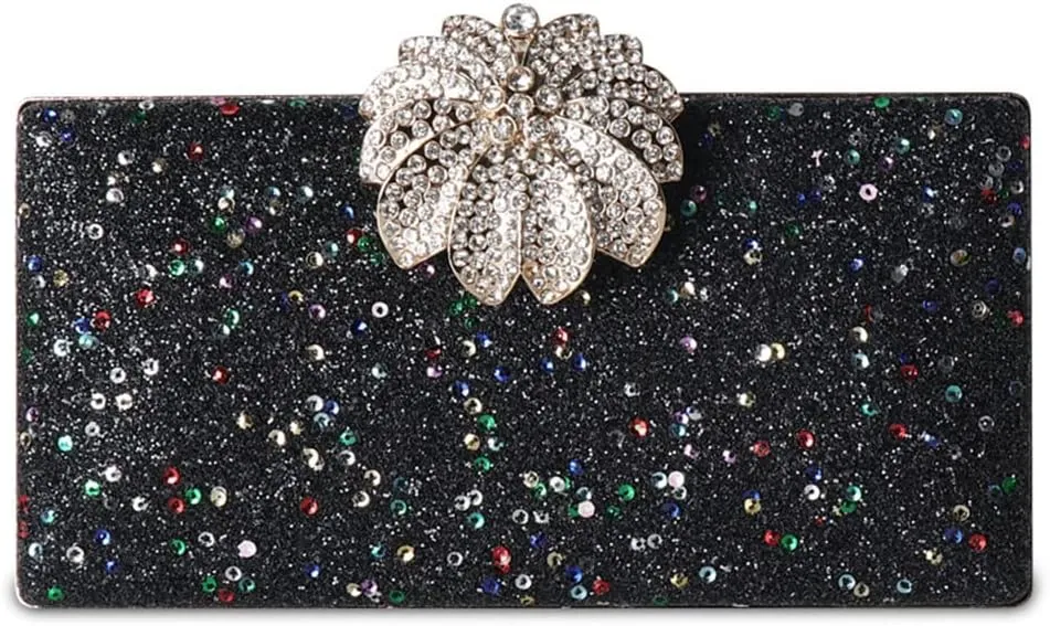 Locking PU Evening Bag Rectangular Sequin Elegant Everything Dinner Hand Bag Women