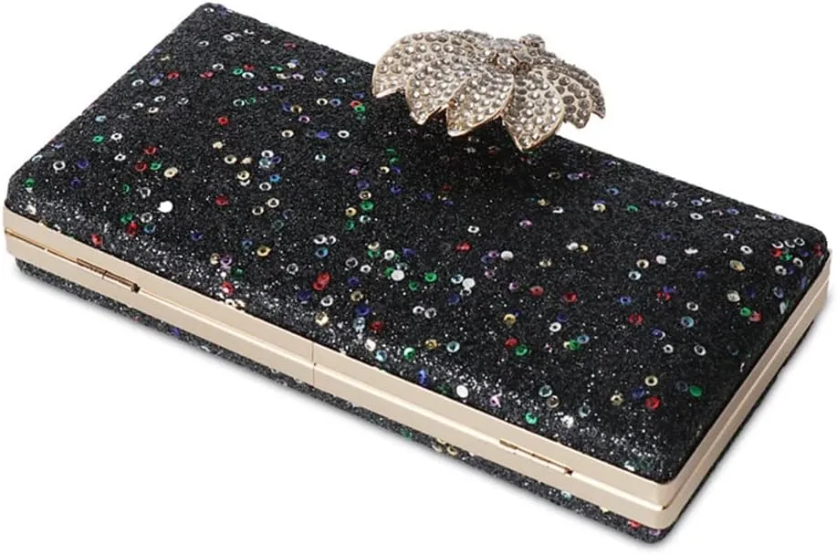 Locking PU Evening Bag Rectangular Sequin Elegant Everything Dinner Hand Bag Women