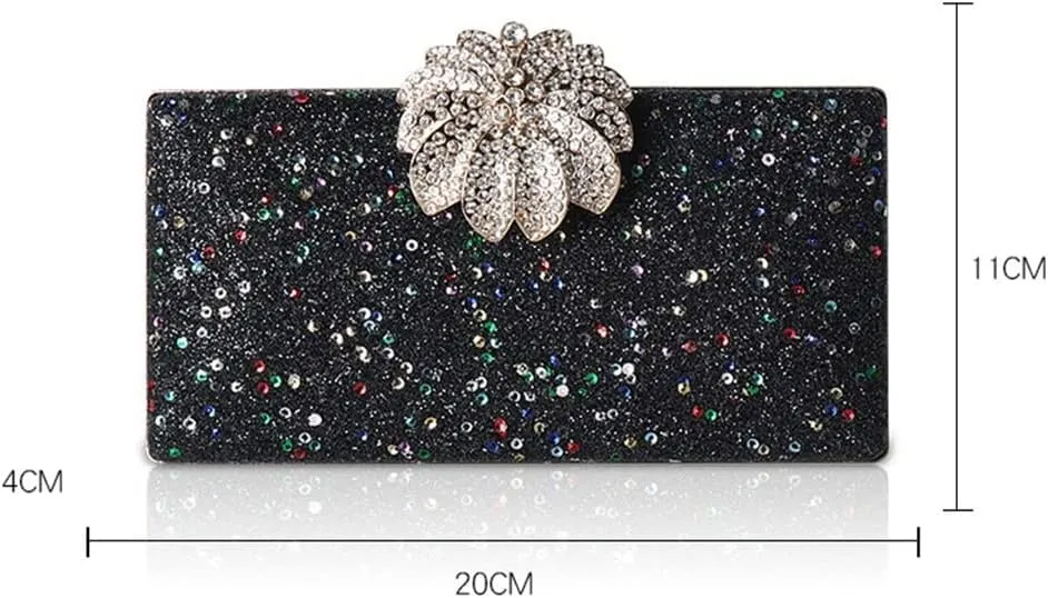 Locking PU Evening Bag Rectangular Sequin Elegant Everything Dinner Hand Bag Women