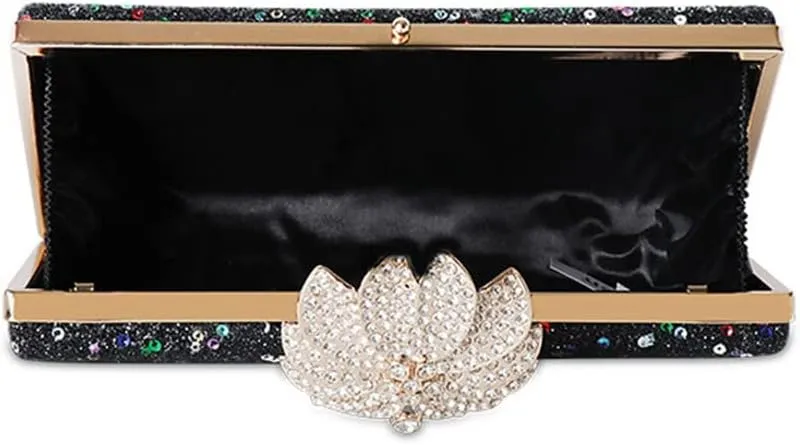 Locking PU Evening Bag Rectangular Sequin Elegant Everything Dinner Hand Bag Women