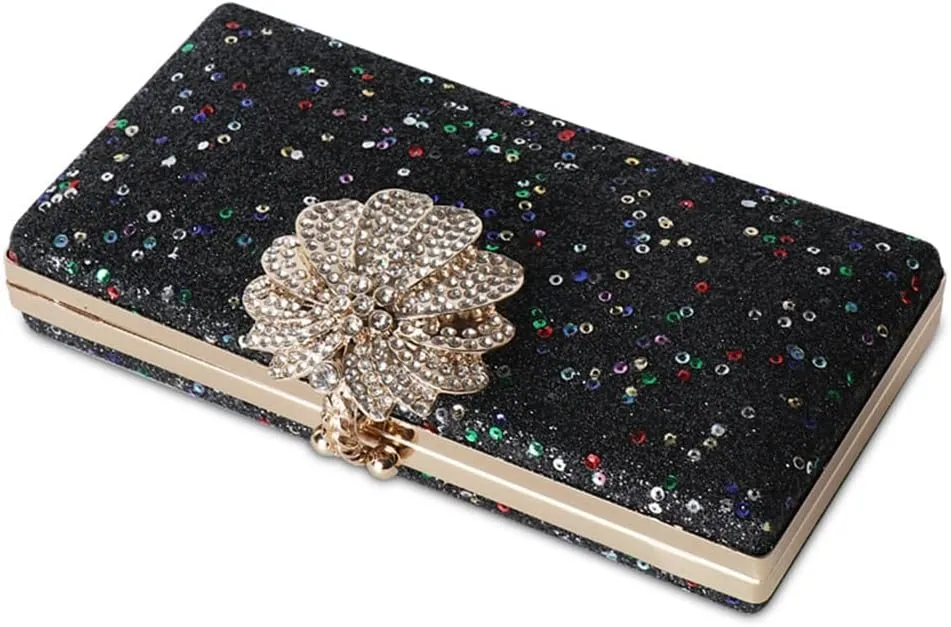 Locking PU Evening Bag Rectangular Sequin Elegant Everything Dinner Hand Bag Women