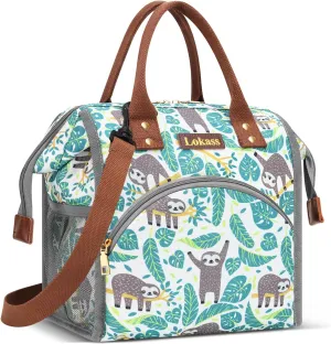 LOKASS Lunch Bag Insulated Lunch Box Wide-Open Lunch Tote Bag Large Drinks Holder Durable Nylon Snacks Organizer with Removable Shoulder Strap for Women Men Adults Work Outdoor,Sloth