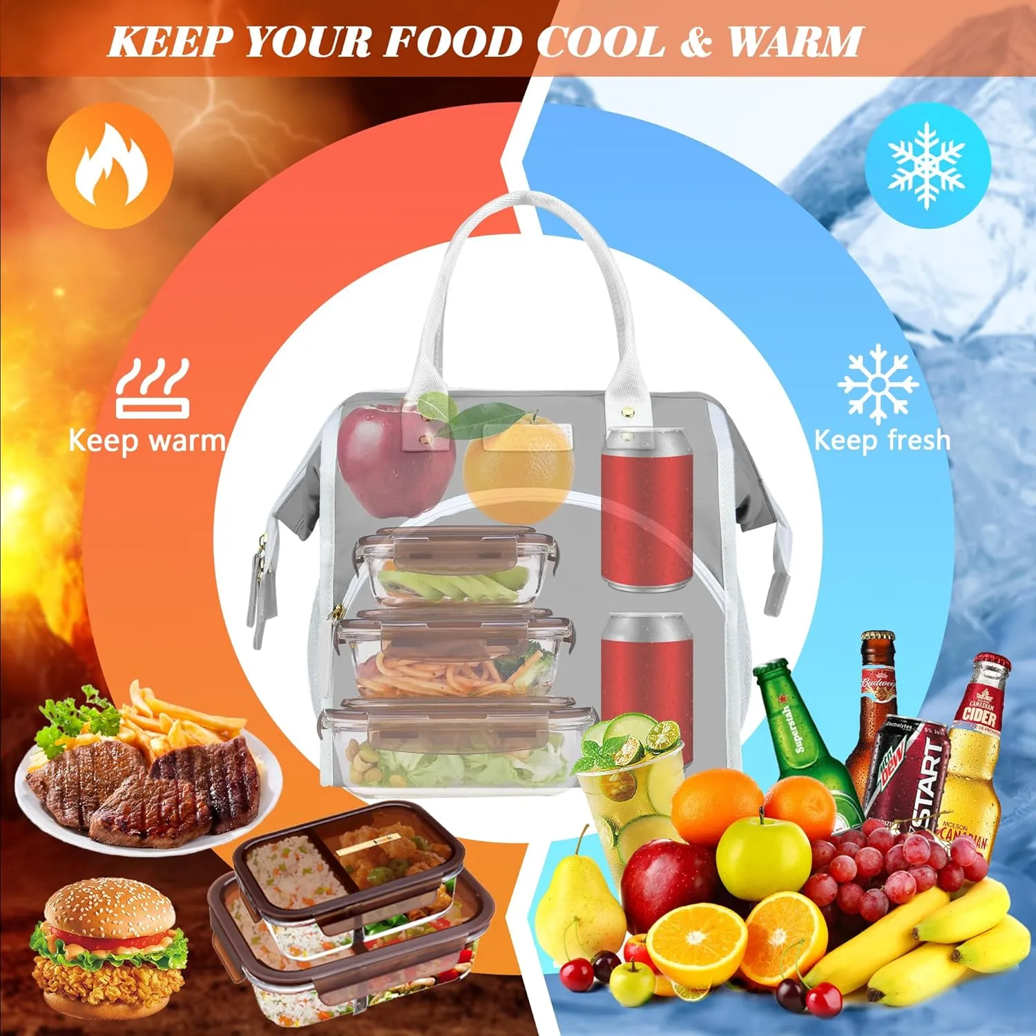 LOKASS Lunch Bag Women Insulated Lunch Box Wide-Open Lunch Tote Bag Large Waterproof Cooler Bag for Work Picnic Hiking Beach（Green）