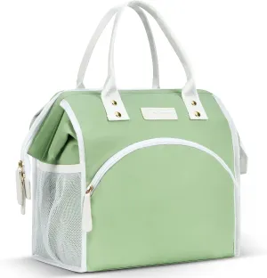 LOKASS Lunch Bag Women Insulated Lunch Box Wide-Open Lunch Tote Bag Large Waterproof Cooler Bag for Work Picnic Hiking Beach（Green）