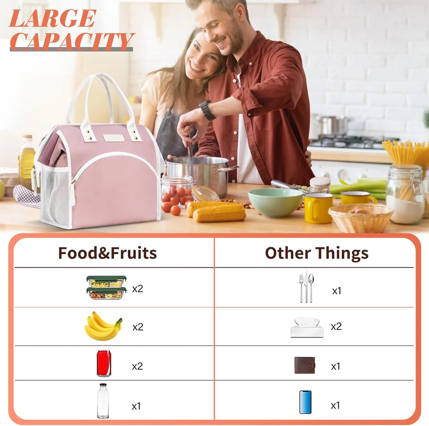 LOKASS Lunch Bag Women Insulated Lunch Box Wide-Open Lunch Tote Bag Large Waterproof Cooler Bag for Work Picnic Hiking Beach（Green）