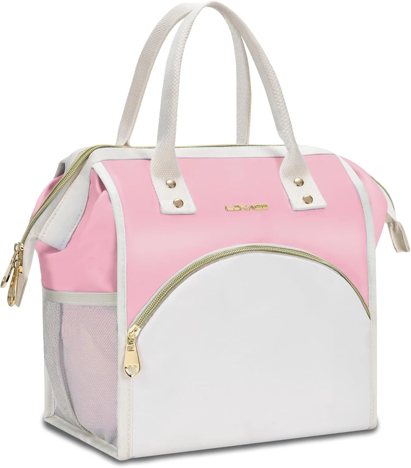 LOKASS Lunch Bag Women Insulated Lunch Box, Wide-Open Lunch Tote Bag Leak-proof Cooler Bag for Work Picnic-（Light Pink）
