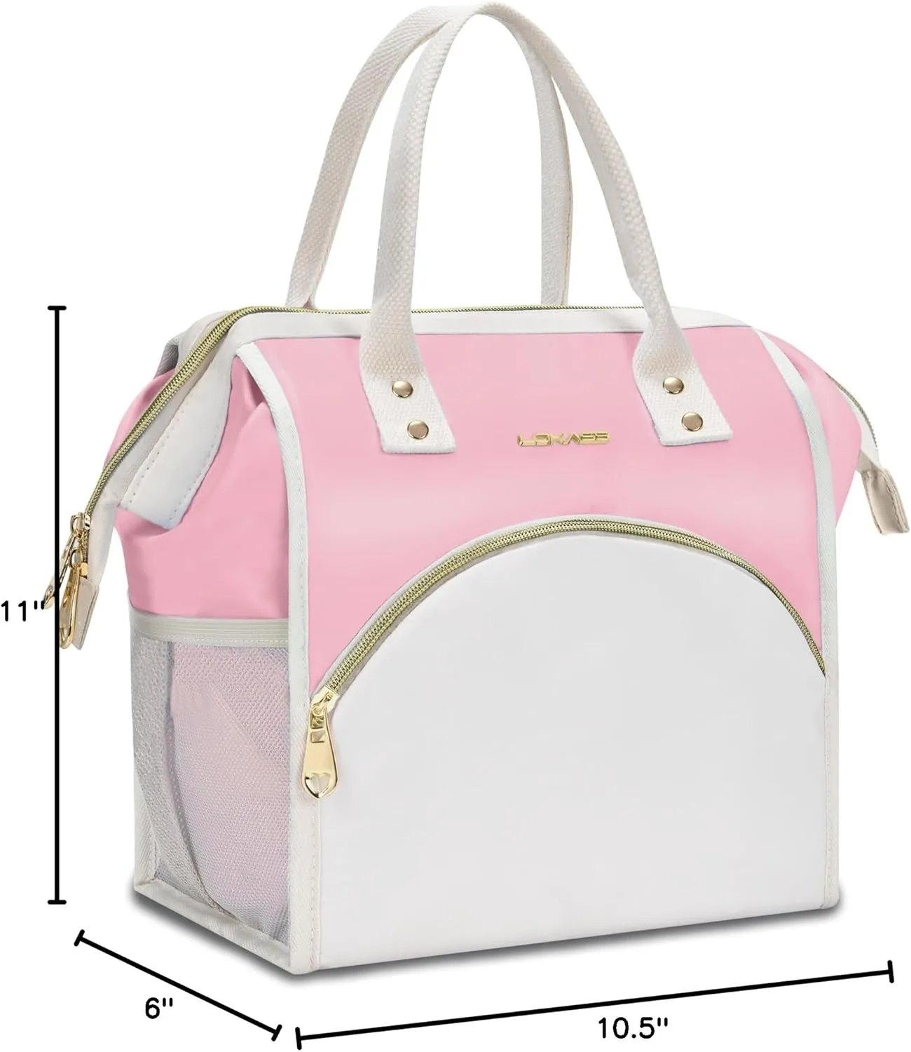 LOKASS Lunch Bag Women Insulated Lunch Box, Wide-Open Lunch Tote Bag Leak-proof Cooler Bag for Work Picnic-（Light Pink）