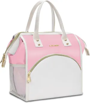 LOKASS Lunch Bag Women Insulated Lunch Box, Wide-Open Lunch Tote Bag Leak-proof Cooler Bag for Work Picnic-（Light Pink）