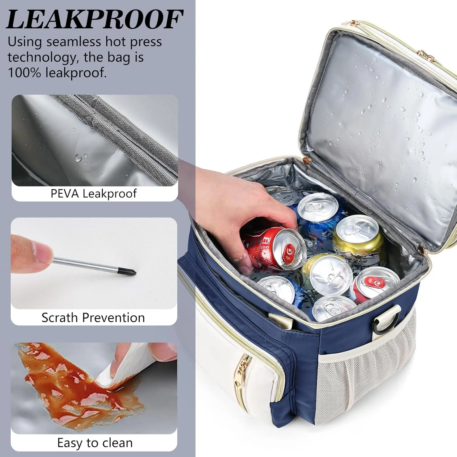 LOKASS Lunch Box for Women/Men-16L-Insulated Lunch Bag, Expandable Double-layer Leakproof Cooler Bag with Upgrade Adjustable Shoulder Strap Ideal for Work/Travel/Picnics（Dark Blue）