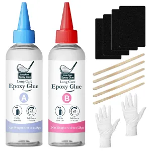 Long Cure Golf Club Epoxy 8.8oz, Quick Cure Transparent Durable Golf Epoxy, Used to Repair All Clubs, Heads, Drivers, Putters and Irons