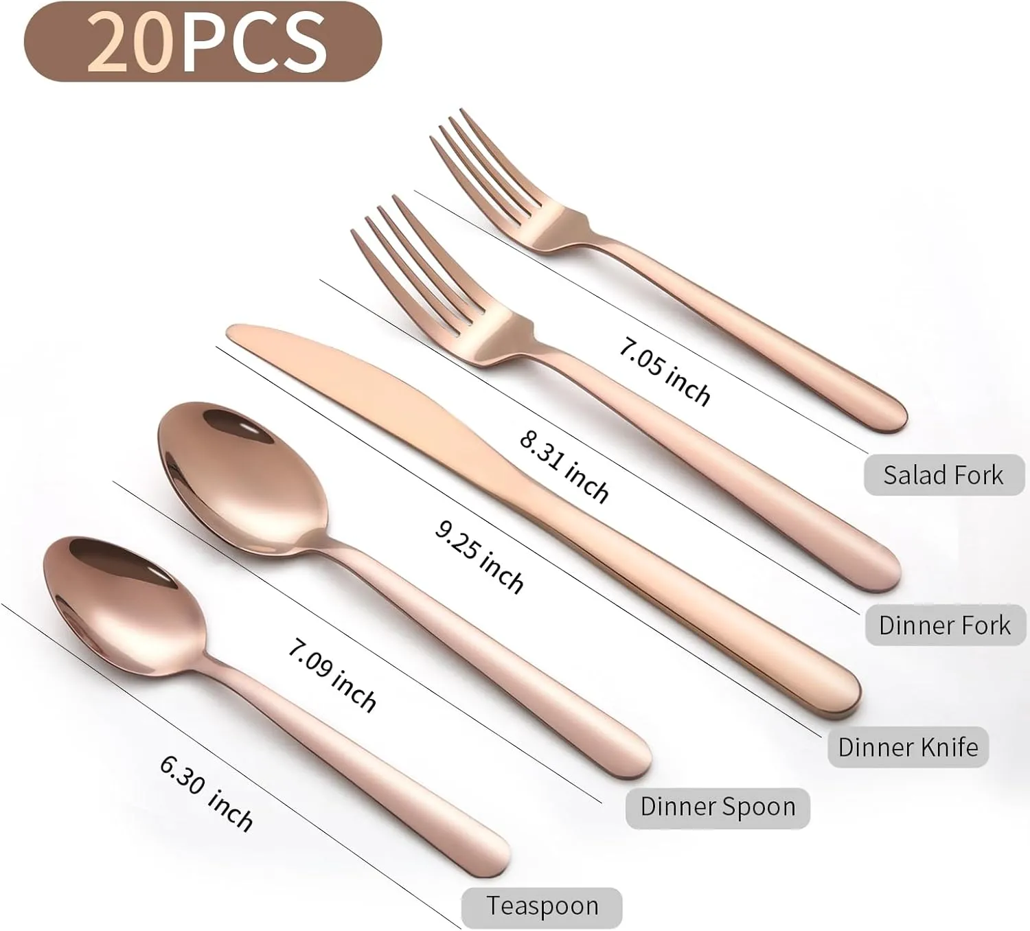 Lorena Flatware Set for 4, 20-Pieces Stainless Steel Silverware Sets Service for 4, 20 Pcs Cutlery Set Include Fork Knife Spoon Set,Dishwasher Safe