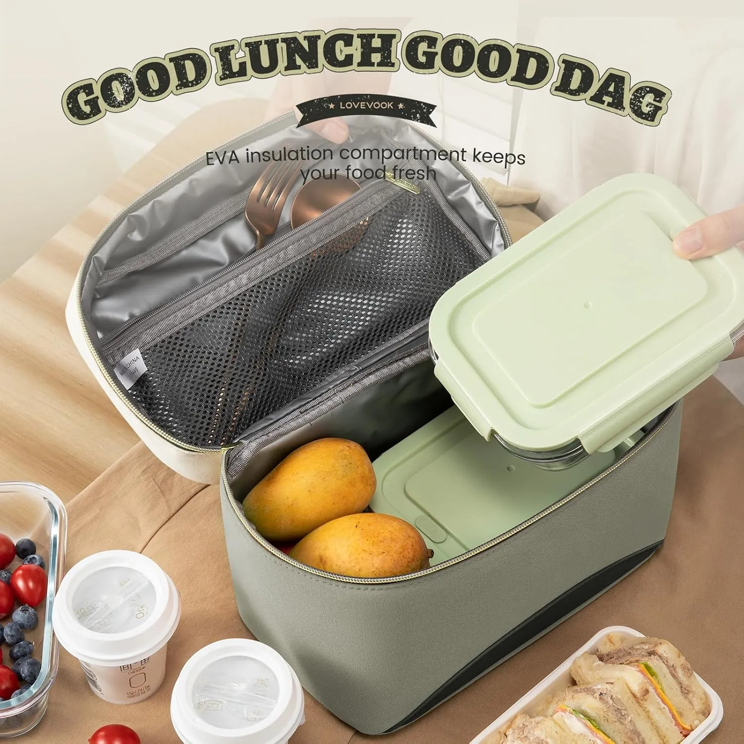 LOVEVOOK Lunch Box for Women,Adult Insulated Lunch Bag for Women,Leakproof Cooler Bag for Office Picnic Hiking Beach,Lunch Tote Bagwith Adjustable Shoulder Strap
