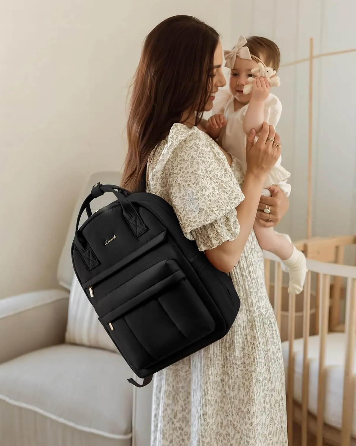 LOVEVOOK Puffer Diaper Bag Backpack, Lightweight 30L Baby Bag with Changing Pad, Large Diaper Backpack for Mom Dad with Stroller Buckles, Black