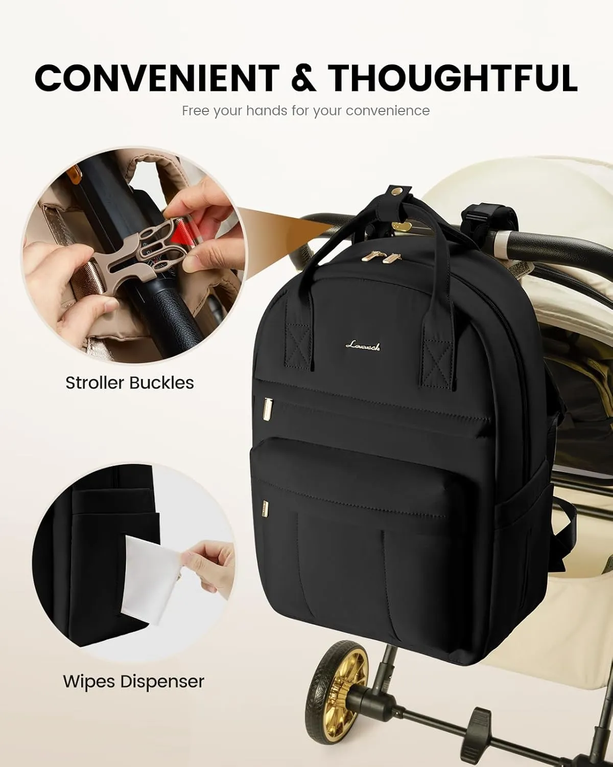 LOVEVOOK Puffer Diaper Bag Backpack, Lightweight 30L Baby Bag with Changing Pad, Large Diaper Backpack for Mom Dad with Stroller Buckles, Black