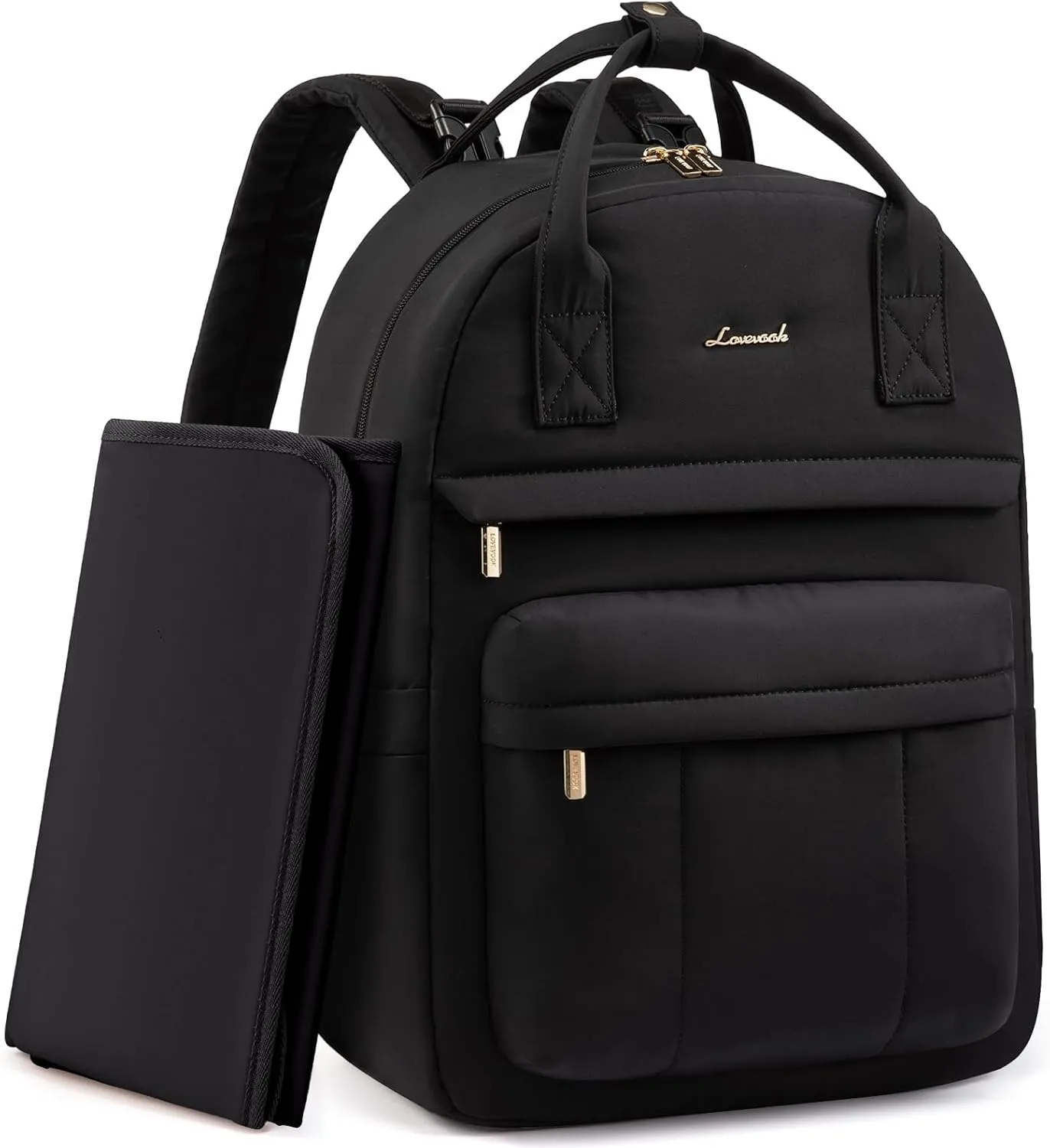 LOVEVOOK Puffer Diaper Bag Backpack, Lightweight 30L Baby Bag with Changing Pad, Large Diaper Backpack for Mom Dad with Stroller Buckles, Black