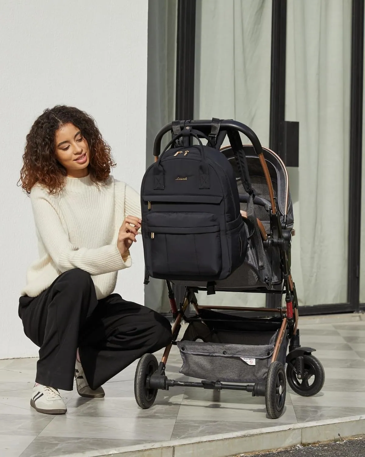 LOVEVOOK Puffer Diaper Bag Backpack, Lightweight 30L Baby Bag with Changing Pad, Large Diaper Backpack for Mom Dad with Stroller Buckles, Black