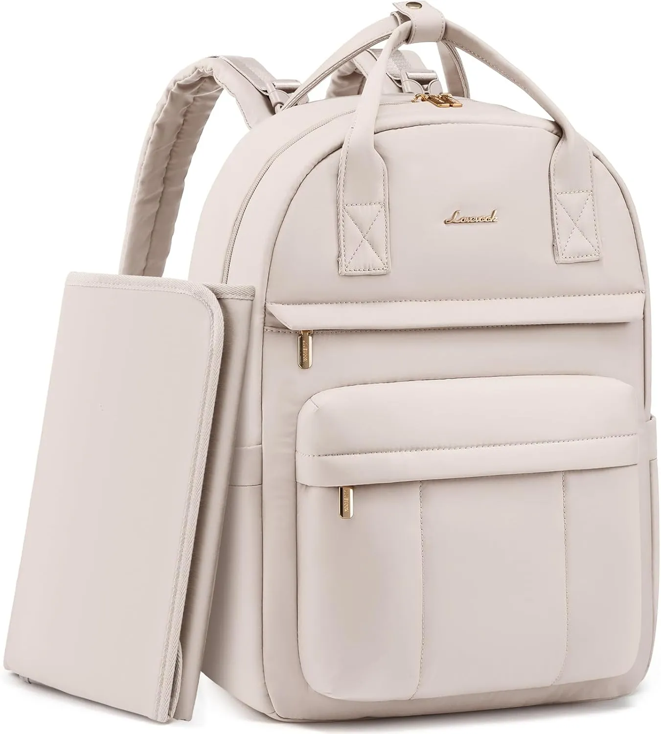 LOVEVOOK Puffer Diaper Bag Backpack, Lightweight Baby Bag with Changing Pad, Large Diaper Backpack for Mom Dad with Stroller Buckles, Nude