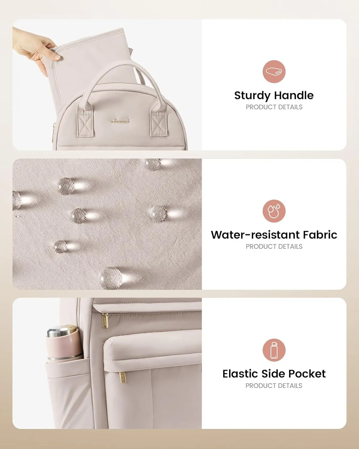 LOVEVOOK Puffer Diaper Bag Backpack, Lightweight Baby Bag with Changing Pad, Large Diaper Backpack for Mom Dad with Stroller Buckles, Nude
