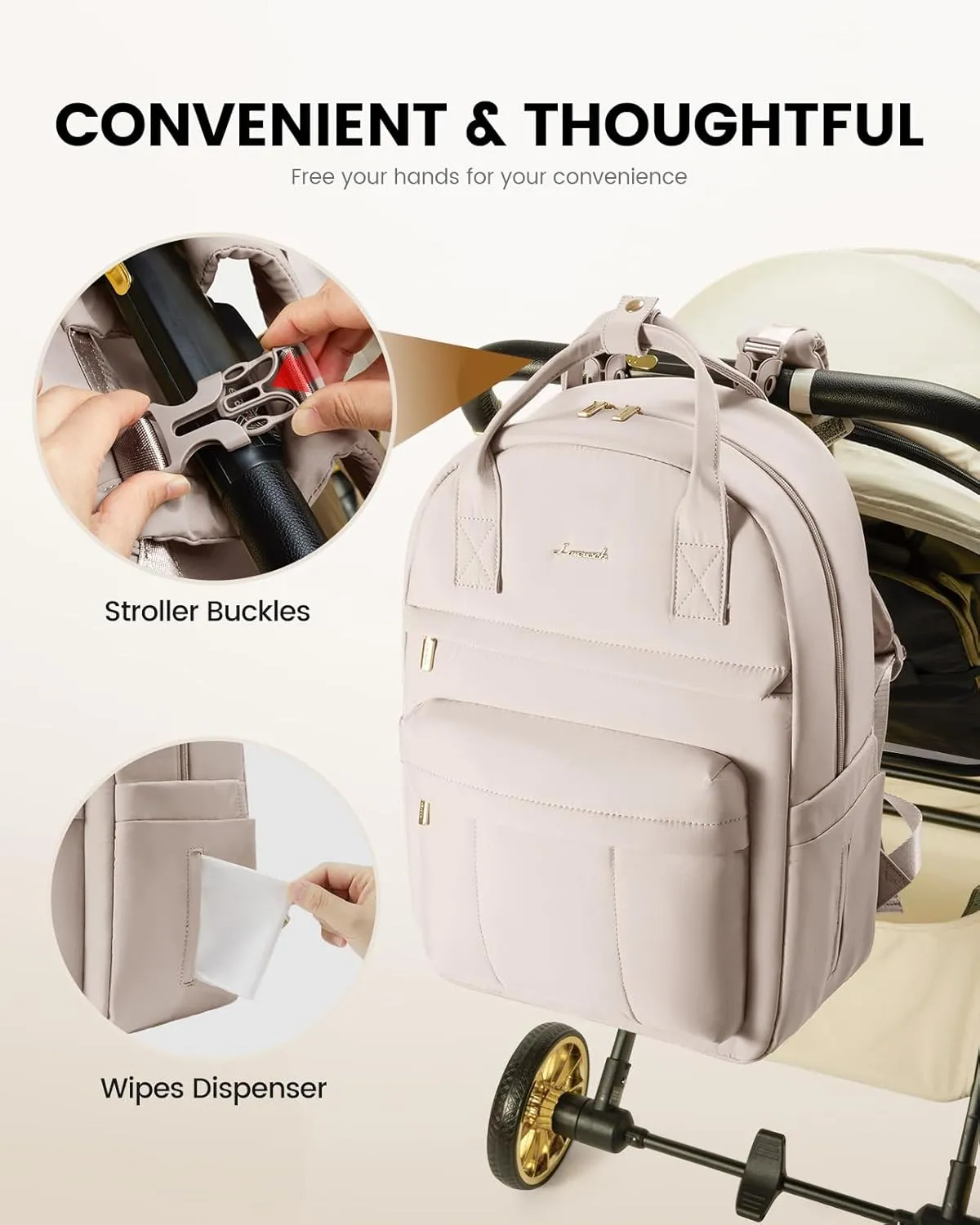 LOVEVOOK Puffer Diaper Bag Backpack, Lightweight Baby Bag with Changing Pad, Large Diaper Backpack for Mom Dad with Stroller Buckles, Nude