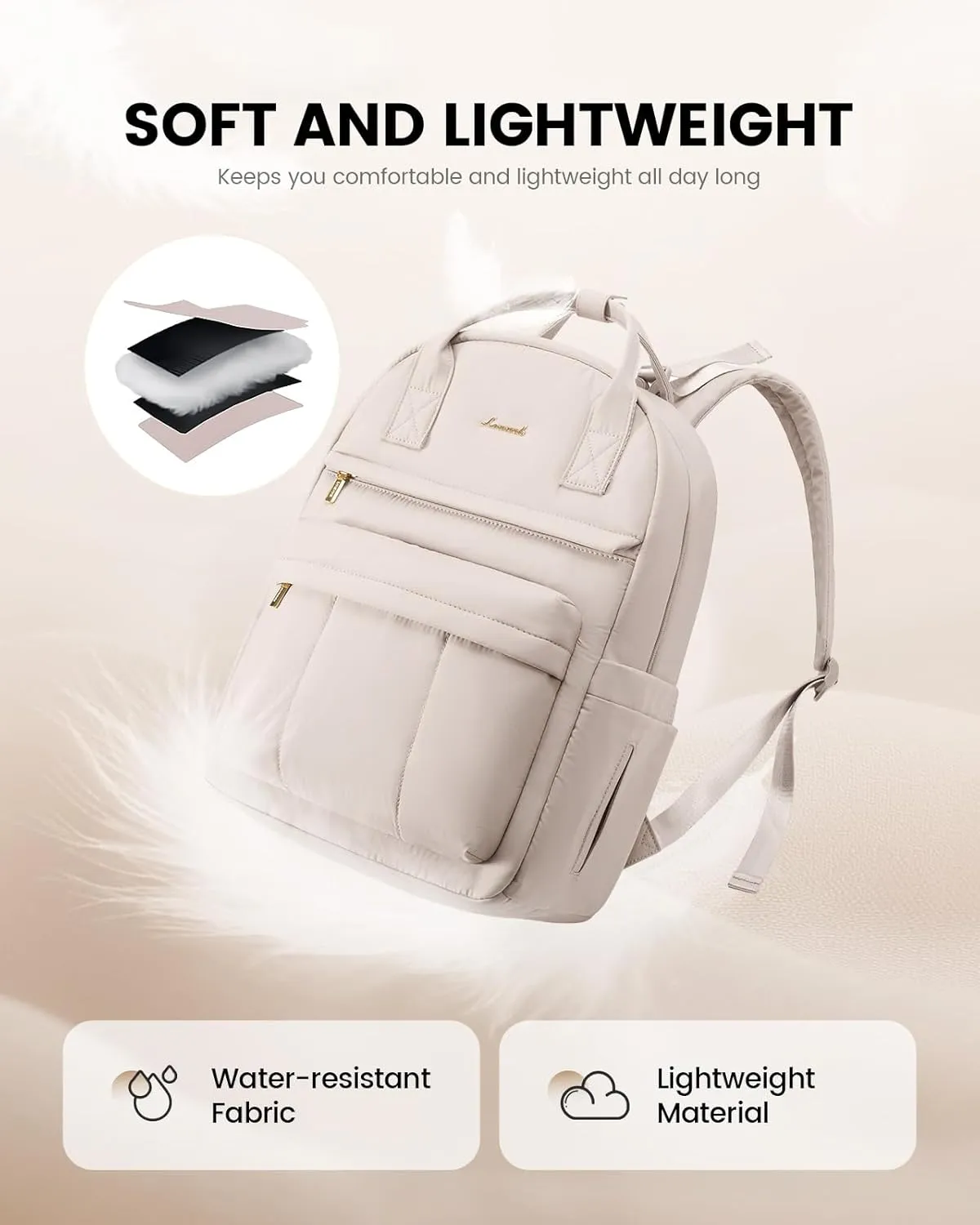 LOVEVOOK Puffer Diaper Bag Backpack, Lightweight Baby Bag with Changing Pad, Large Diaper Backpack for Mom Dad with Stroller Buckles, Nude