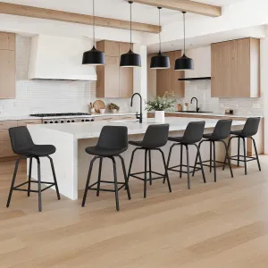 LUE BONA 360° Swivel Bar Stools Set of 2, 26 Inch Counter Height Bar Stools, Modern Faux Leather with Enlarged Seats, Metal Legs for Kitchen Island, Dining, Black