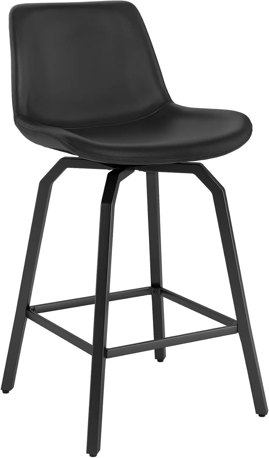 LUE BONA 360° Swivel Bar Stools Set of 2, 26 Inch Counter Height Bar Stools, Modern Faux Leather with Enlarged Seats, Metal Legs for Kitchen Island, Dining, Black