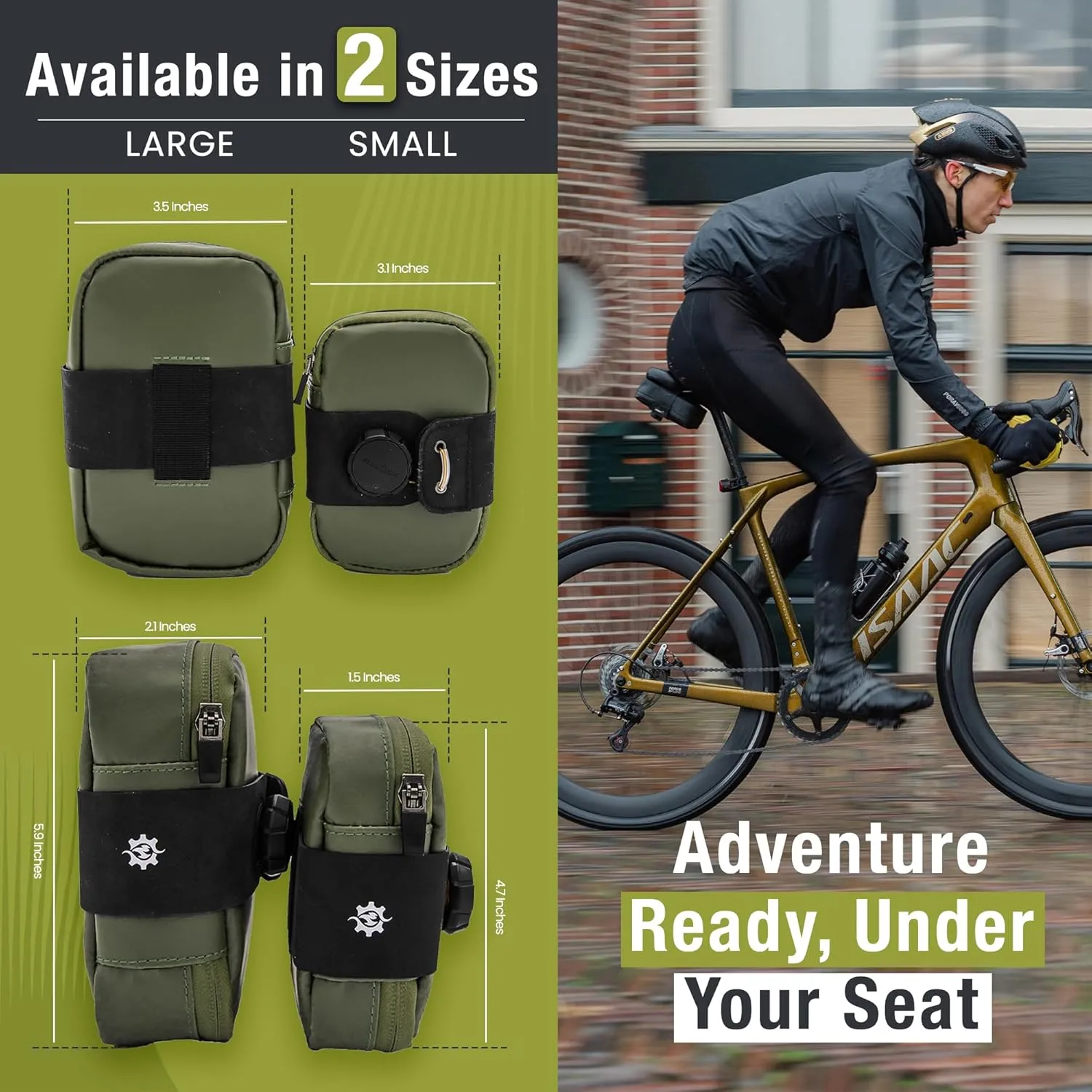Lumiere & Co. Bike Seat Bag, Road Bike Bag, Small Bike Seat bags, Cycling Seat bag, Bike Under Seat Bag, Seat Bicycle bag, Bike Bag Under seat, Cycling Saddle Bag (Green, Small)
