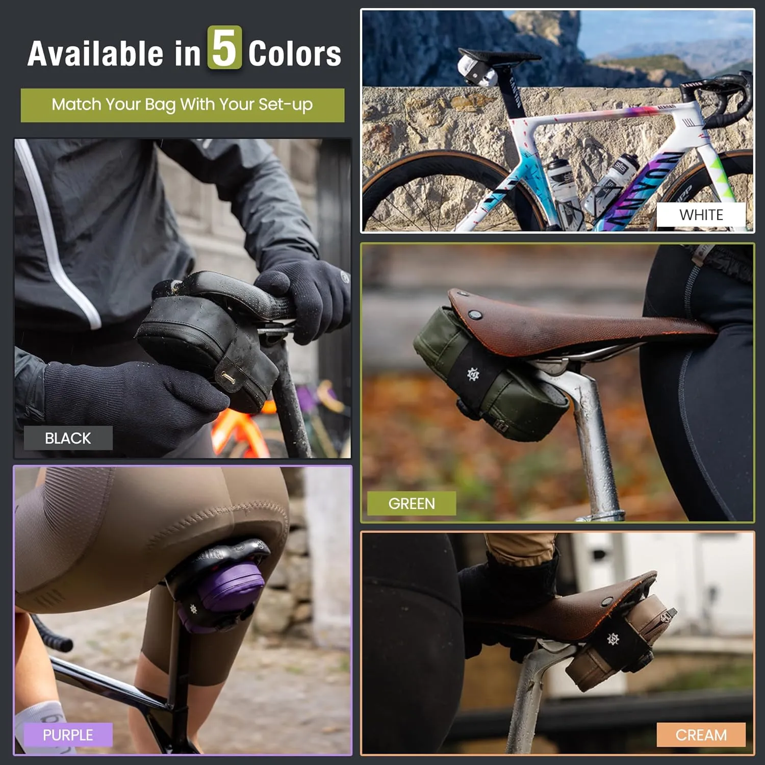 Lumiere & Co. Bike Seat Bag, Road Bike Bag, Small Bike Seat bags, Cycling Seat bag, Bike Under Seat Bag, Seat Bicycle bag, Bike Bag Under seat, Cycling Saddle Bag (Green, Small)