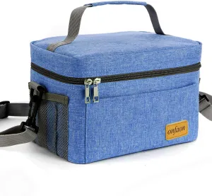 Lunch Bag for Men/Women, Insulated Reusable Lunch Box Leakproof Cooler Tote Bag Freezable with Adjustable Shoulder Strap for Office Work Picnic Beach(Blue)