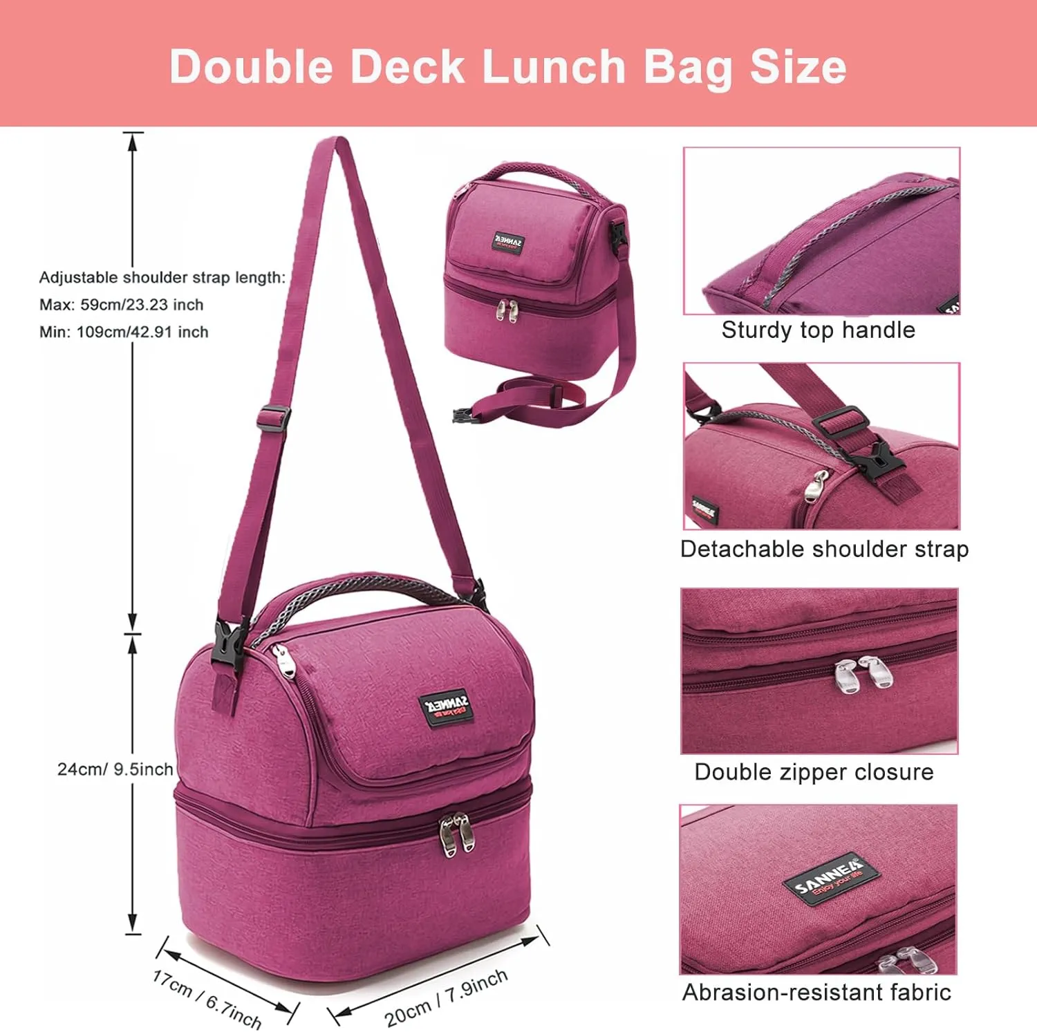 Lunch Bag for Women Double Decker Leakproof Lunch Box for Men Adult Small Cooler Insulated Lunchbox Thermal Tote Work Travel Picnic Food Drink Cool Bag (Taro-purple)