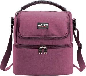 Lunch Bag for Women Double Decker Leakproof Lunch Box for Men Adult Small Cooler Insulated Lunchbox Thermal Tote Work Travel Picnic Food Drink Cool Bag (Taro-purple)