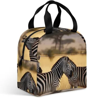Lunch Bag for Women Men Africa Grassland Zebra Lunch Box Lunch Tote Bag Small Leakproof Cooler for Work Picnic Travel