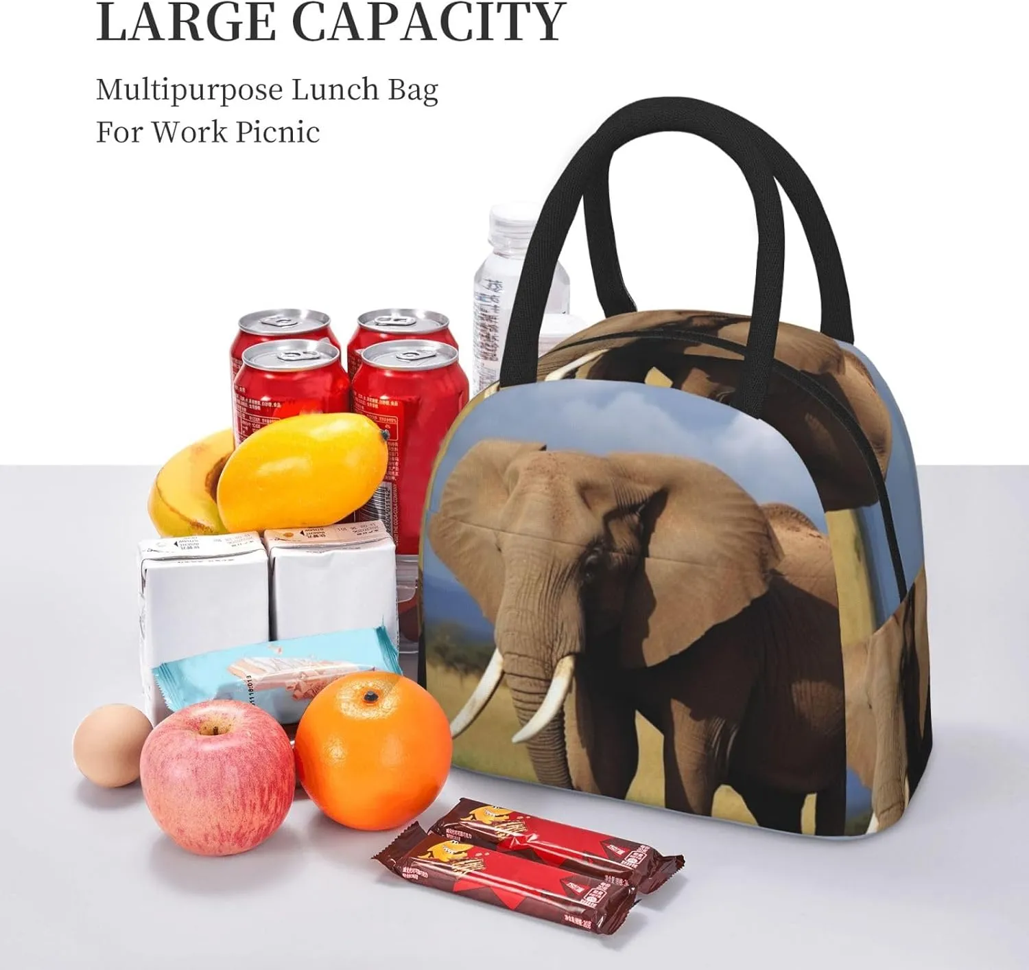 Lunch Bag for Women Men Grassland Elephant Insulated Lunch Box for Adult Reusable Lunch Tote Bag for Work Picnic Travel