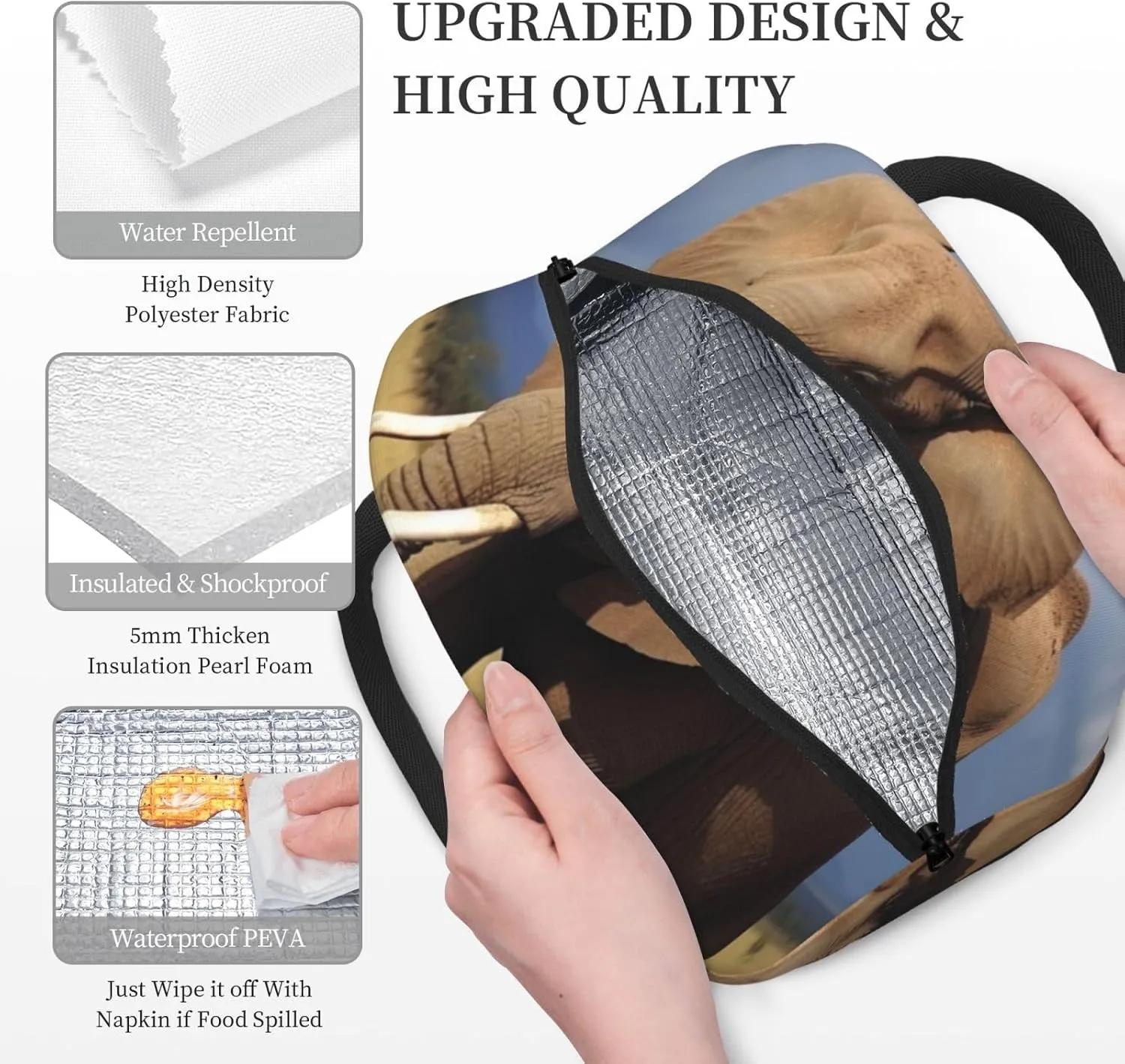 Lunch Bag for Women Men Grassland Elephant Insulated Lunch Box for Adult Reusable Lunch Tote Bag for Work Picnic Travel