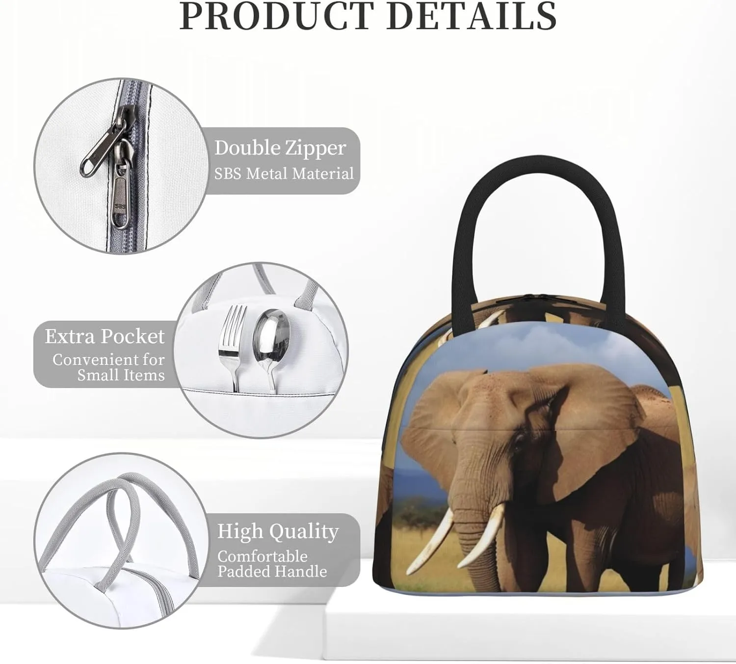Lunch Bag for Women Men Grassland Elephant Insulated Lunch Box for Adult Reusable Lunch Tote Bag for Work Picnic Travel
