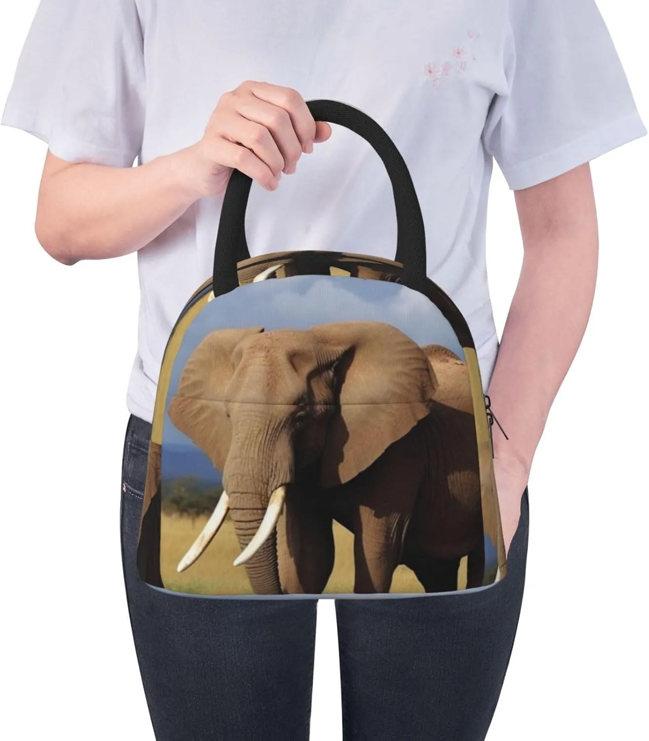 Lunch Bag for Women Men Grassland Elephant Insulated Lunch Box for Adult Reusable Lunch Tote Bag for Work Picnic Travel