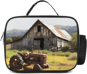 Lunch Bag for Women Men Lunch Box Reusable Old Wooden Barn Tractor Lunch Tote Bag Leakproof Lunch Cooler Bag for Work