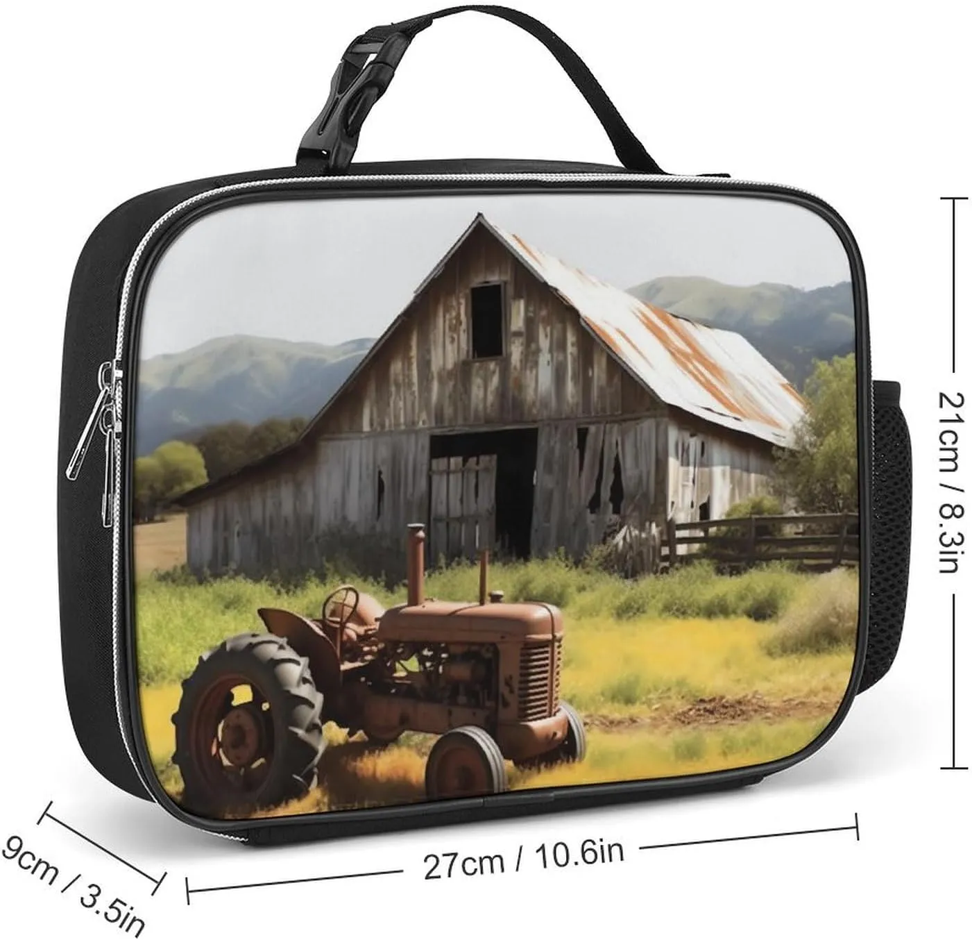 Lunch Bag for Women Men Lunch Box Reusable Old Wooden Barn Tractor Lunch Tote Bag Leakproof Lunch Cooler Bag for Work