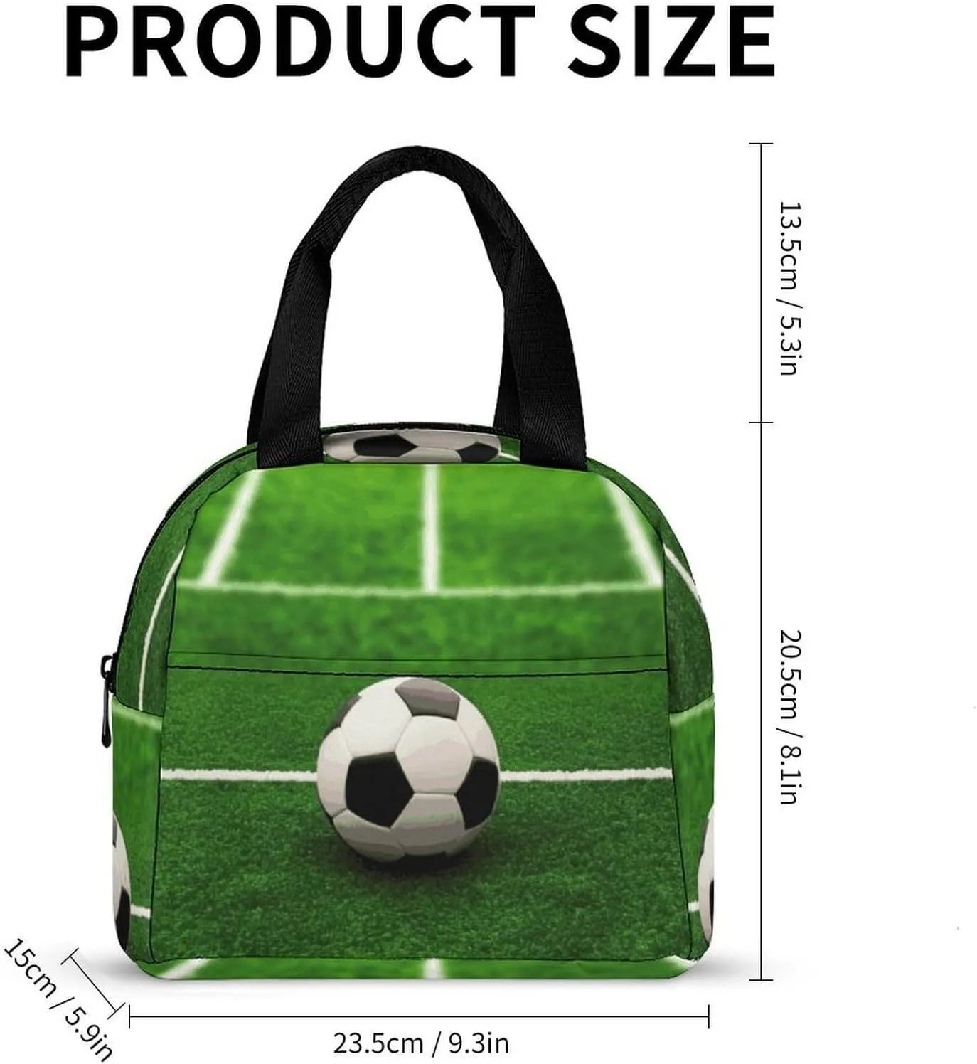 Lunch Bag for Women Men Portable Insulated Lunch Box Green Grass Field Soccer LunchBox Reusable Tote Bags for Work Picnic