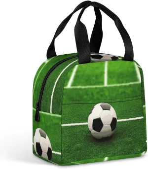 Lunch Bag for Women Men Portable Insulated Lunch Box Green Grass Field Soccer LunchBox Reusable Tote Bags for Work Picnic
