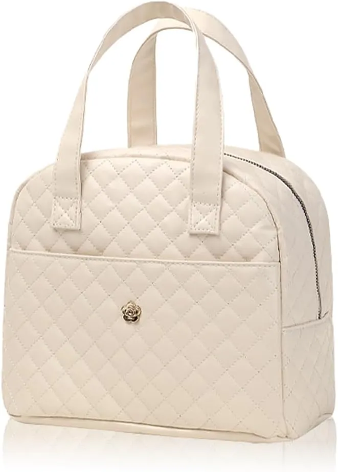Lunch Bag for Women, Small Lunch Box for Women, Insulated Lunch Bag with Front Pocket for Adults (Cream)
