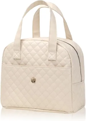 Lunch Bag for Women, Small Lunch Box for Women, Insulated Lunch Bag with Front Pocket for Adults (Cream)