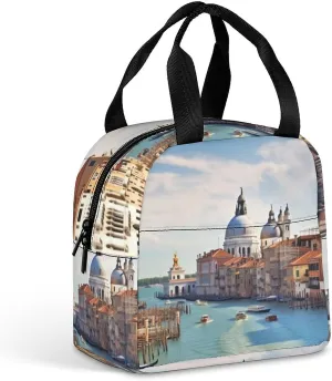 Lunch Bag Insulated Lunch Box for Women Men Reusable Lunch Tote Bag with Front Pocket Grand Canal in Italy Leakproof Cooler Bag Lunchbox for Office Work Travel Picnic