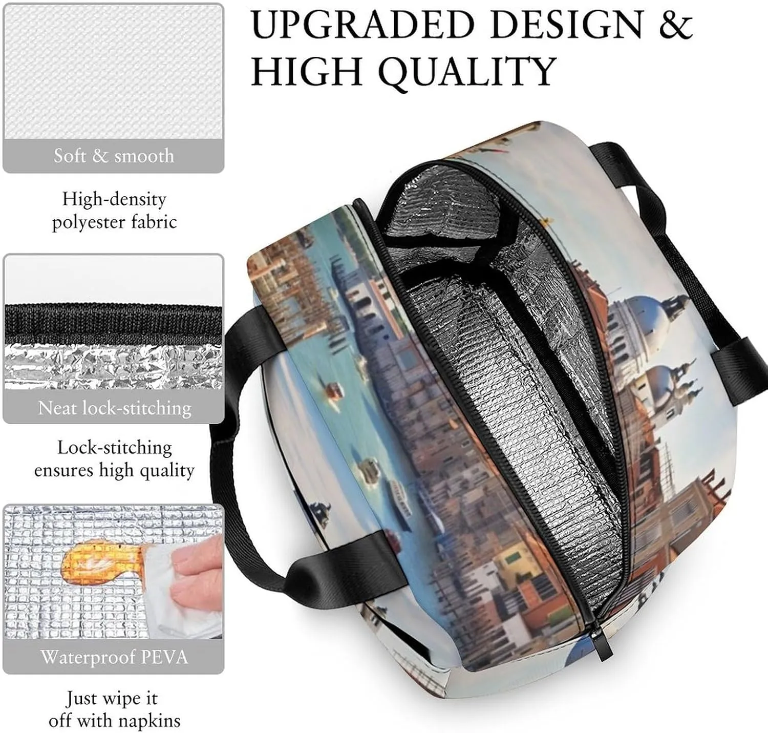 Lunch Bag Insulated Lunch Box for Women Men Reusable Lunch Tote Bag with Front Pocket Grand Canal in Italy Leakproof Cooler Bag Lunchbox for Office Work Travel Picnic