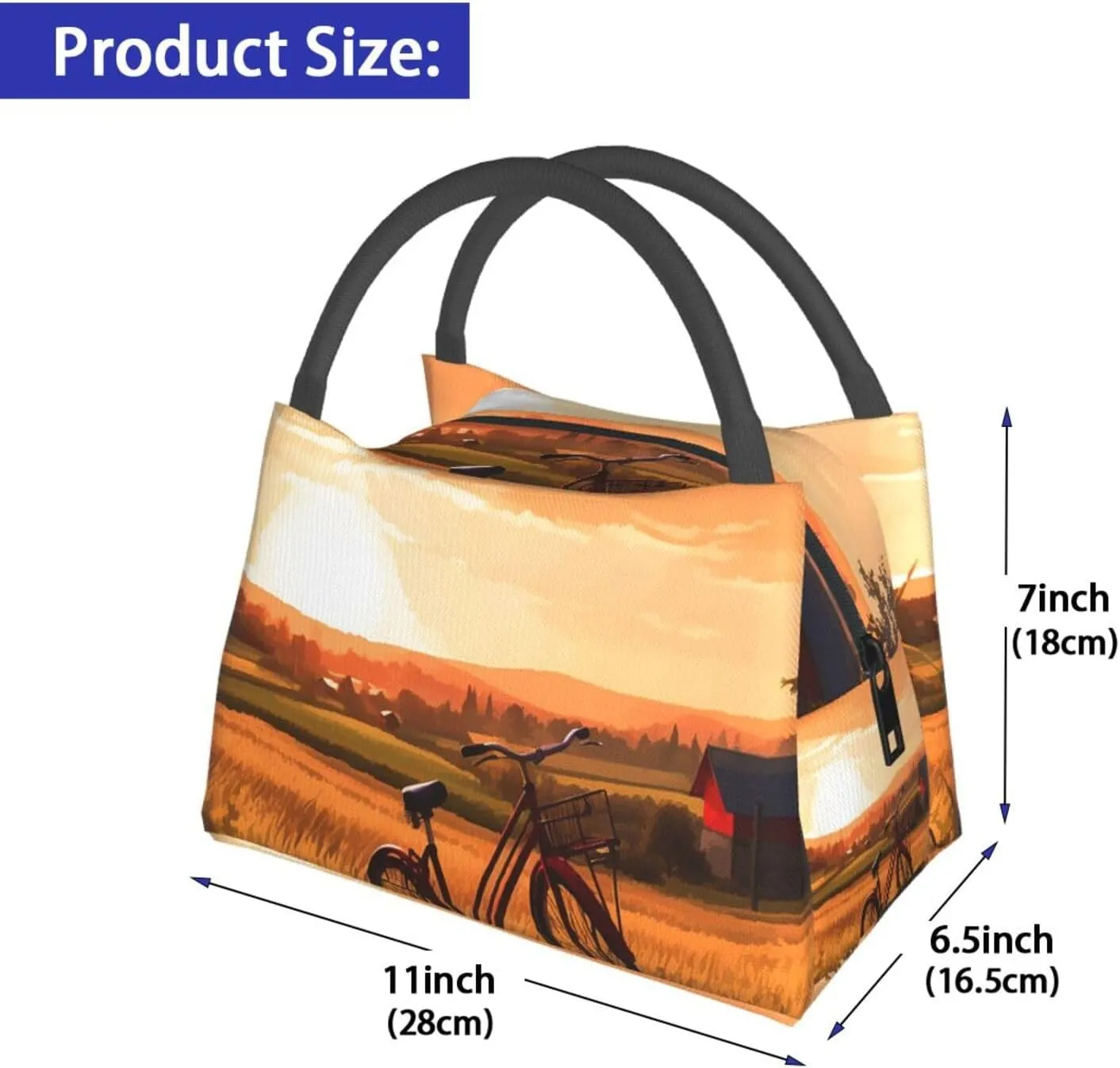 Lunch Bag Insulated Lunch Box for Women Men Reusable Sunset Rural View Lunch Tote Cooler Bag for Office Work